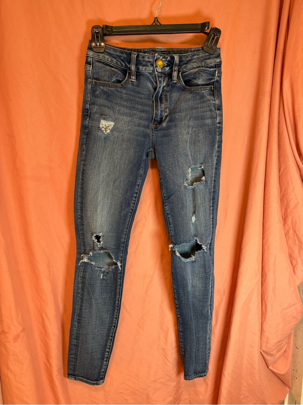 American Eagle 360 Super Stretch Hi Rise Jeggings Jeans Women’s 2 Short Distress